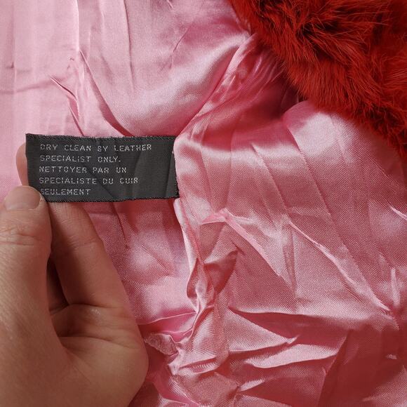 Bisou Bisou Jacket Womens Medium Red Genuine Leather Faux Fur Trim Coat Y2K - Picture 6 of 10